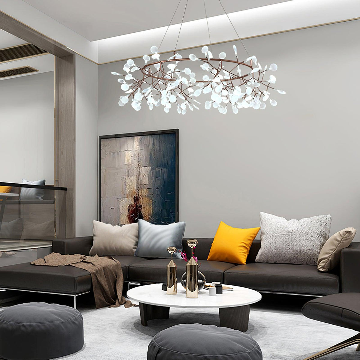 Siremud Unique Round Sputnik Art Deco Firefly Chandelier, Living Room/ Bedroom