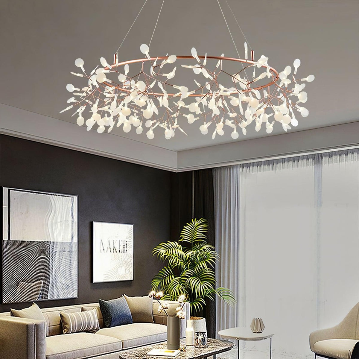 Siremud Unique Round Sputnik Art Deco Firefly Chandelier, Living Room/ Bedroom