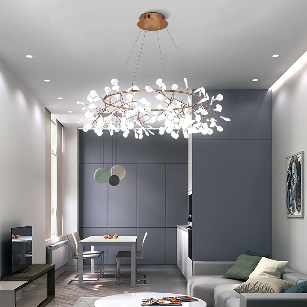 Siremud Unique Round Sputnik Art Deco Firefly Chandelier, Living Room/ Bedroom
