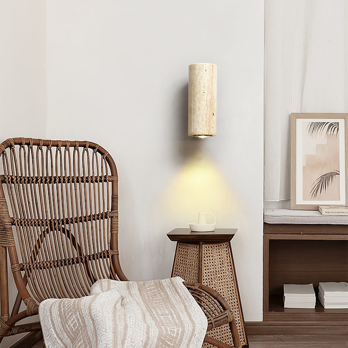 Valalaria Plug-In Rectangular Travertine Wall Light