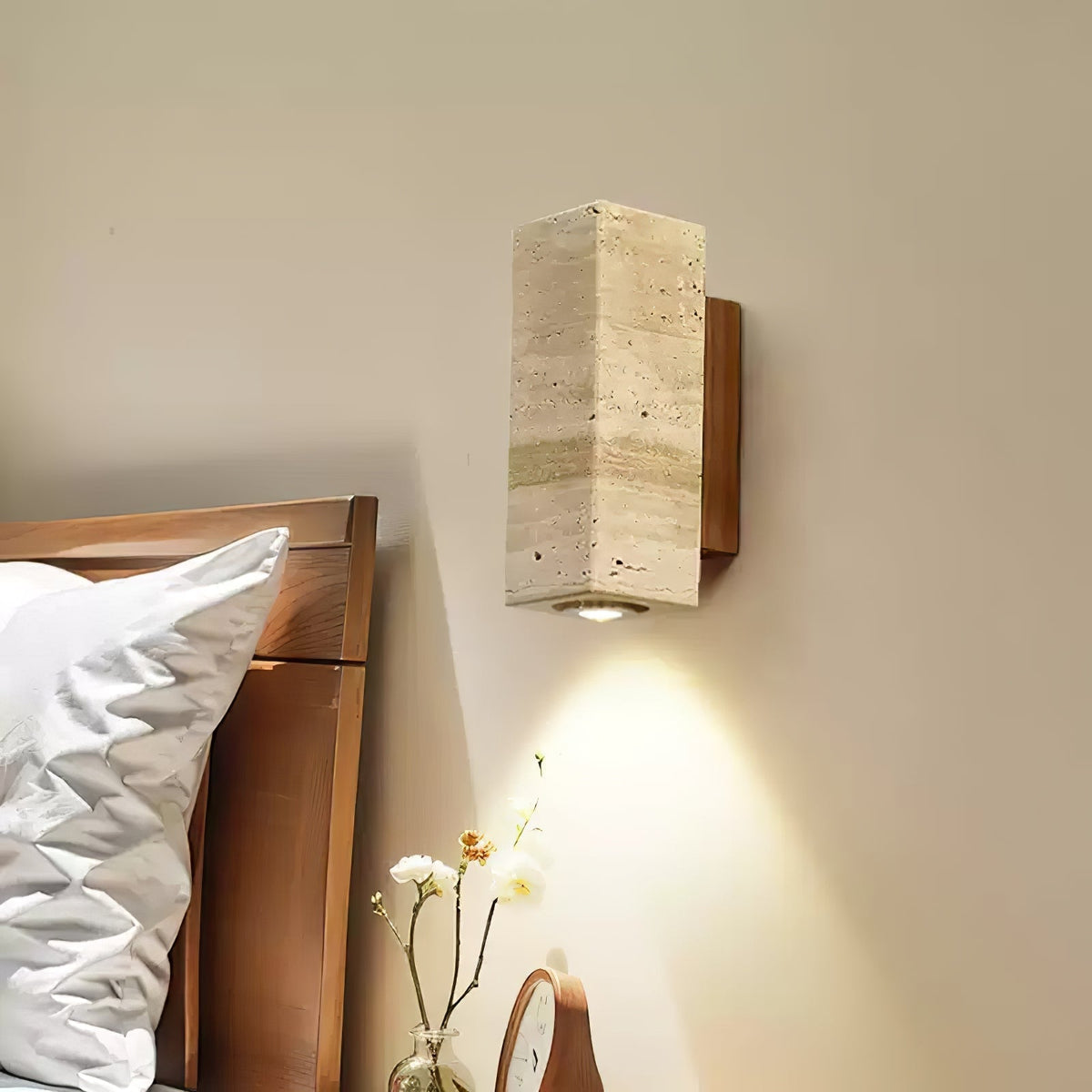 Valalaria Plug-In Rectangular Travertine Wall Light