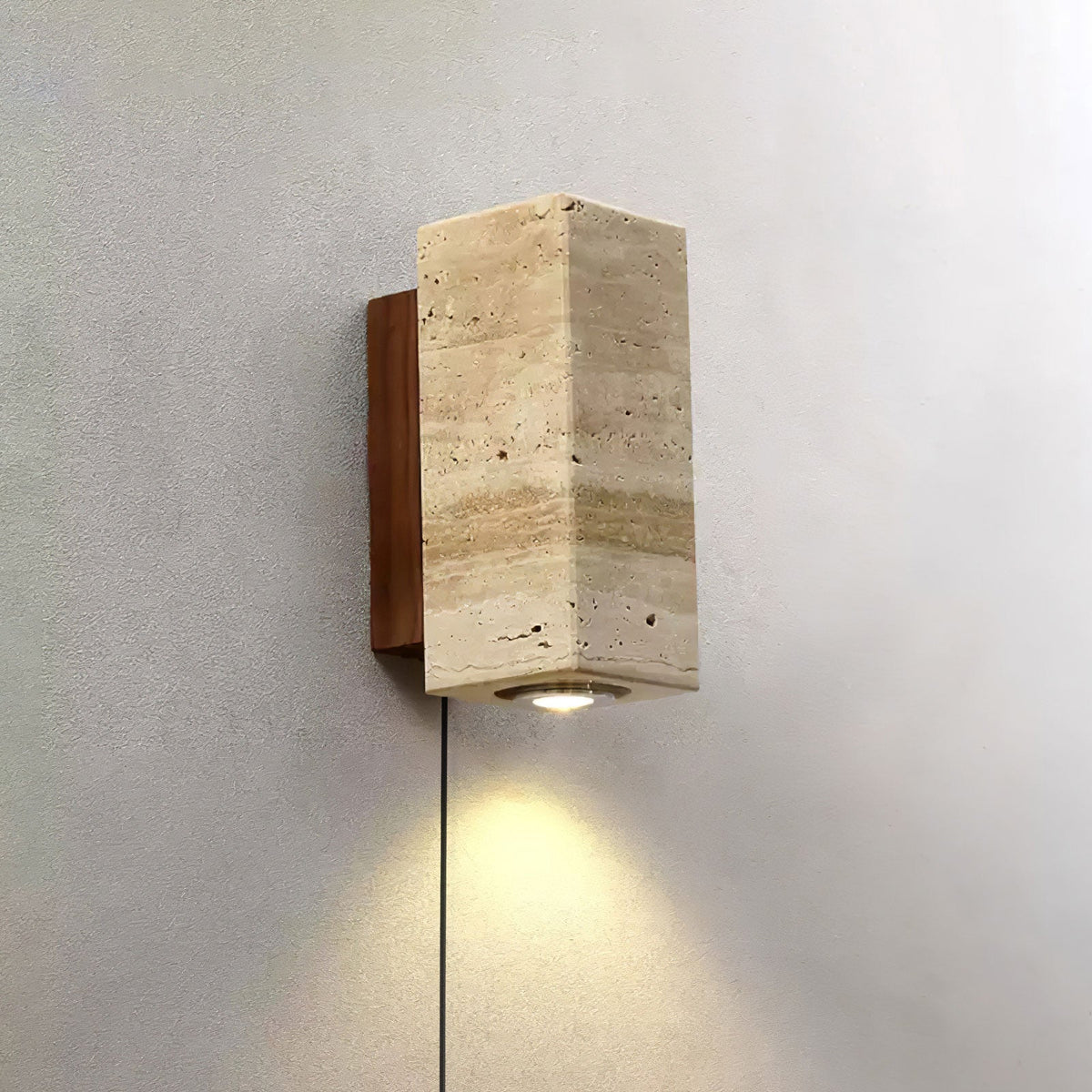 Valalaria Plug-In Rectangular Travertine Wall Light
