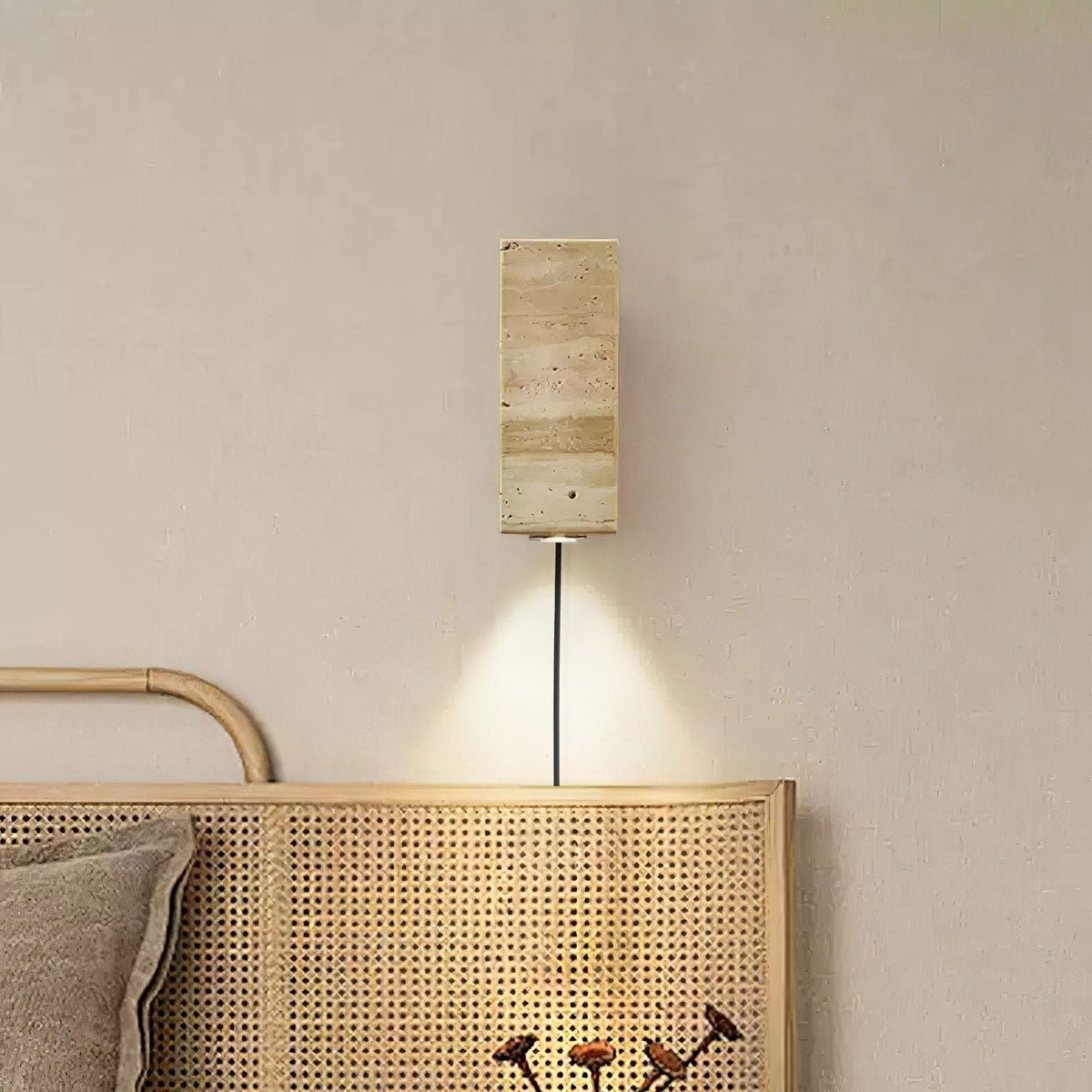 Valalaria Plug-In Rectangular Travertine Wall Light