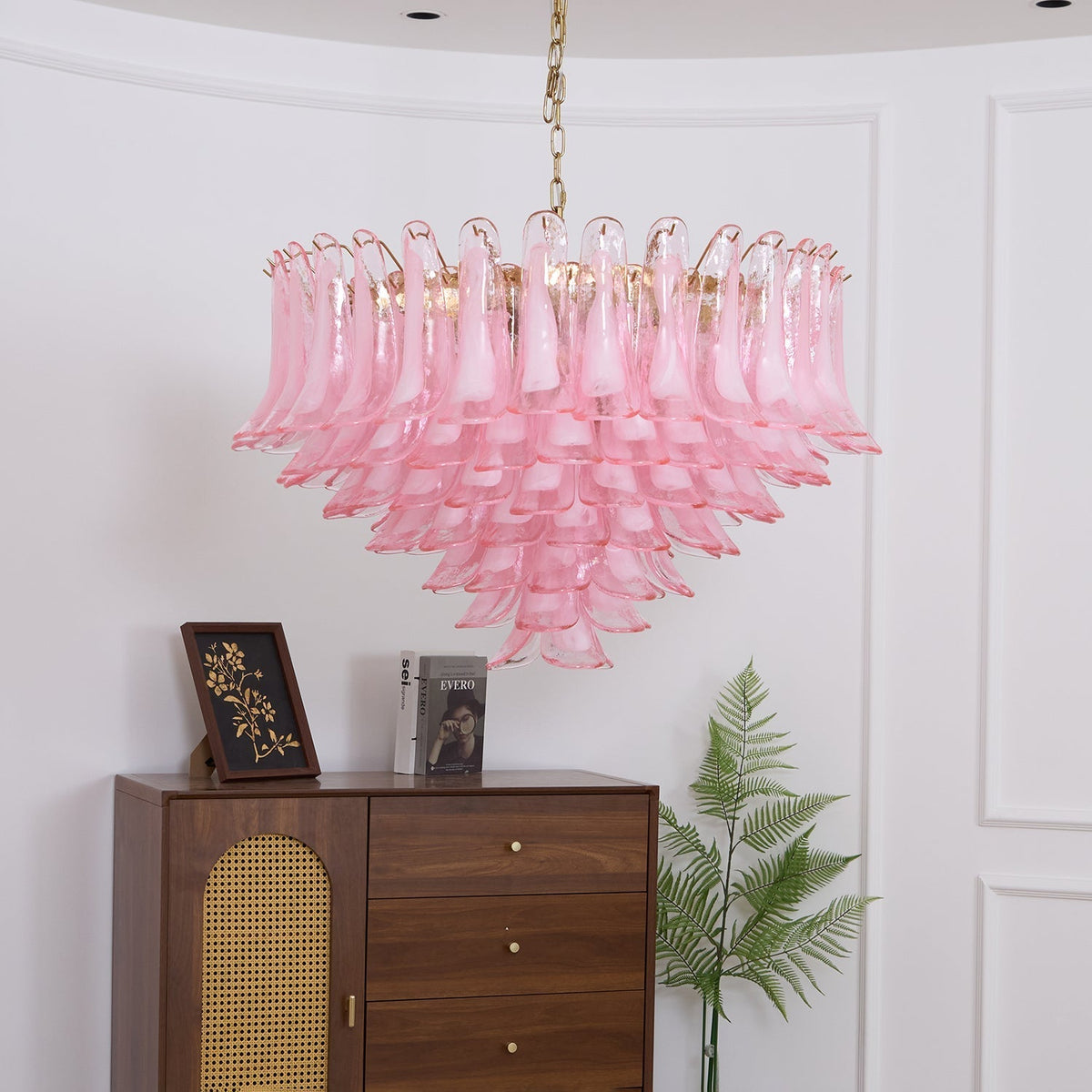 Celaella Chandelier Blush Pink Murano Glass Petals Elegant