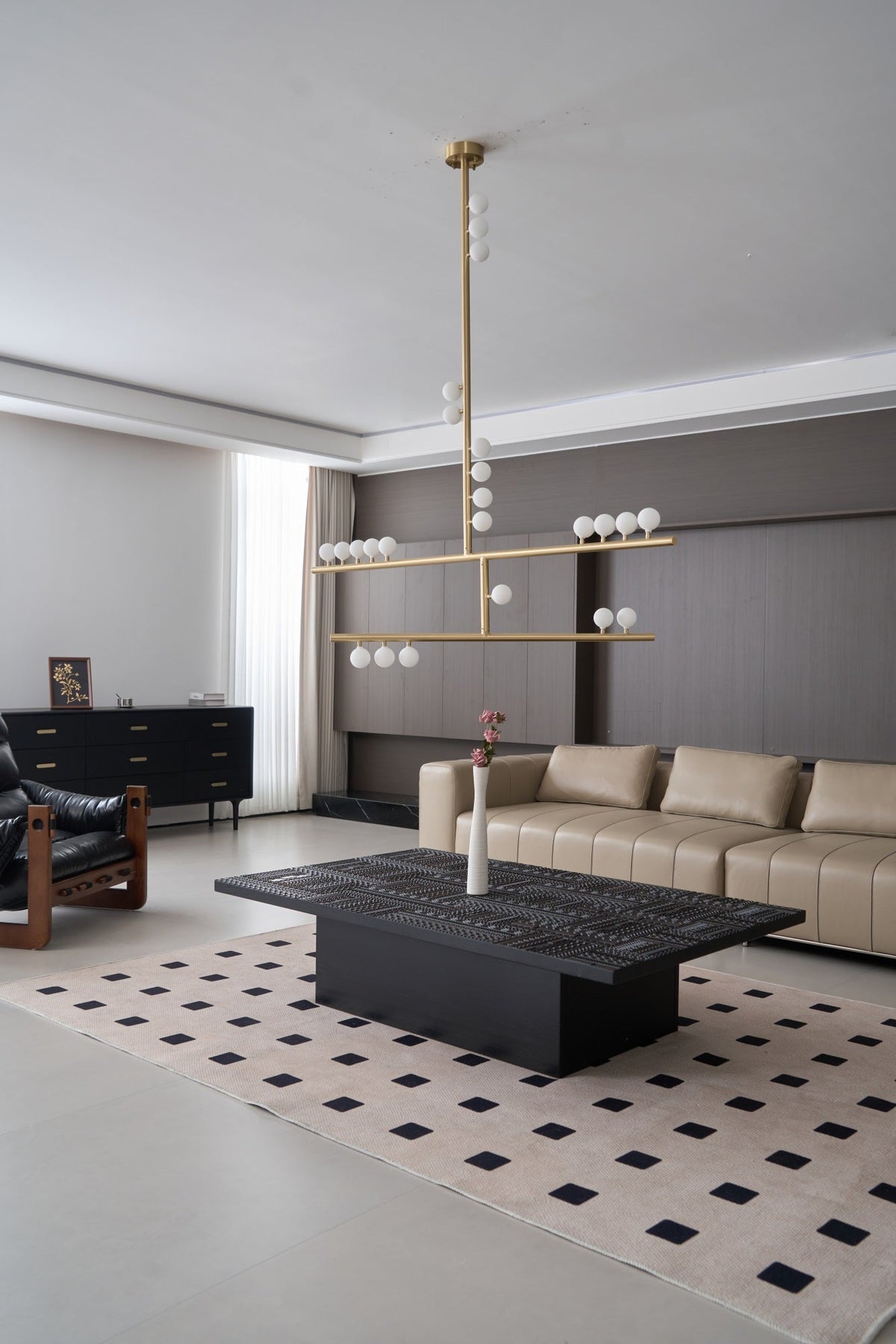 Bara Geometric Brass Linear Pendant Light Chandelier