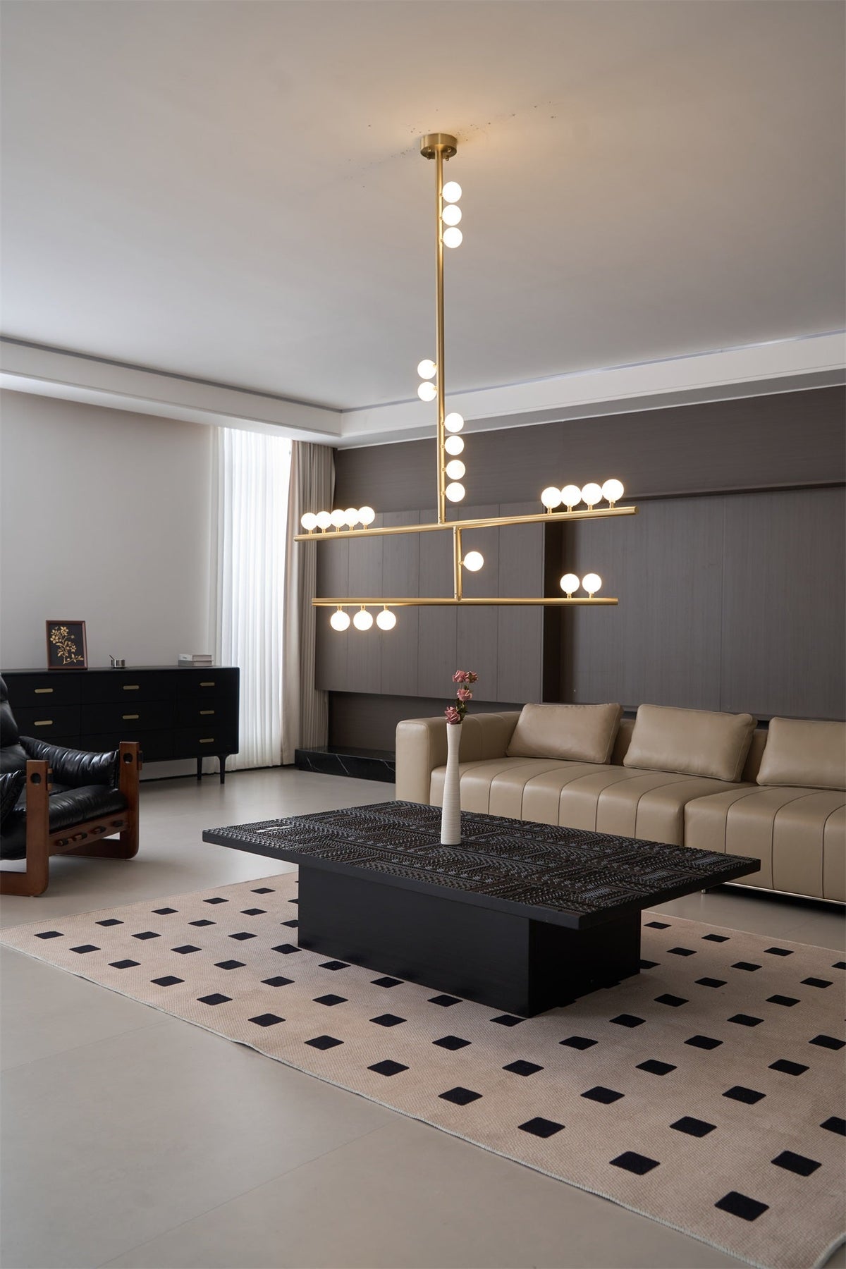Bara Geometric Brass Linear Pendant Light Chandelier