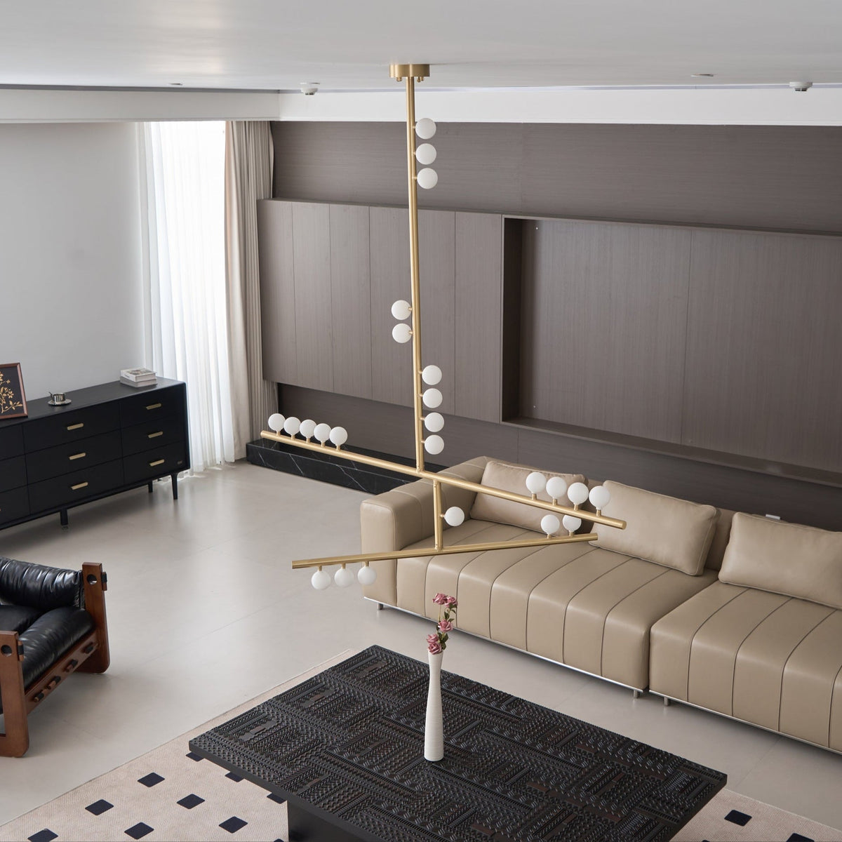 Bara Geometric Brass Linear Pendant Light Chandelier