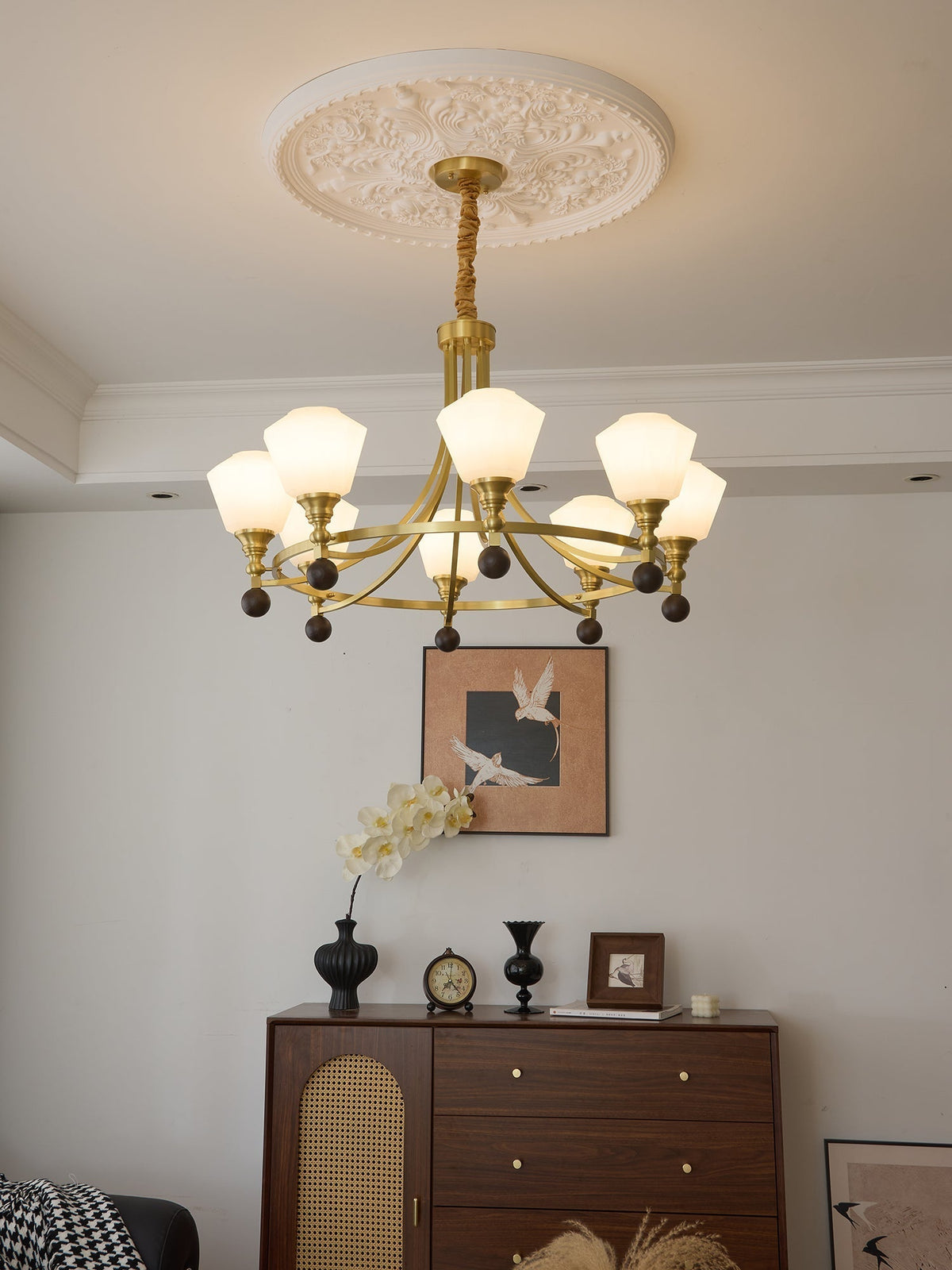 Nyraeyra Premium Nordic Art Brass Wood Chandelier