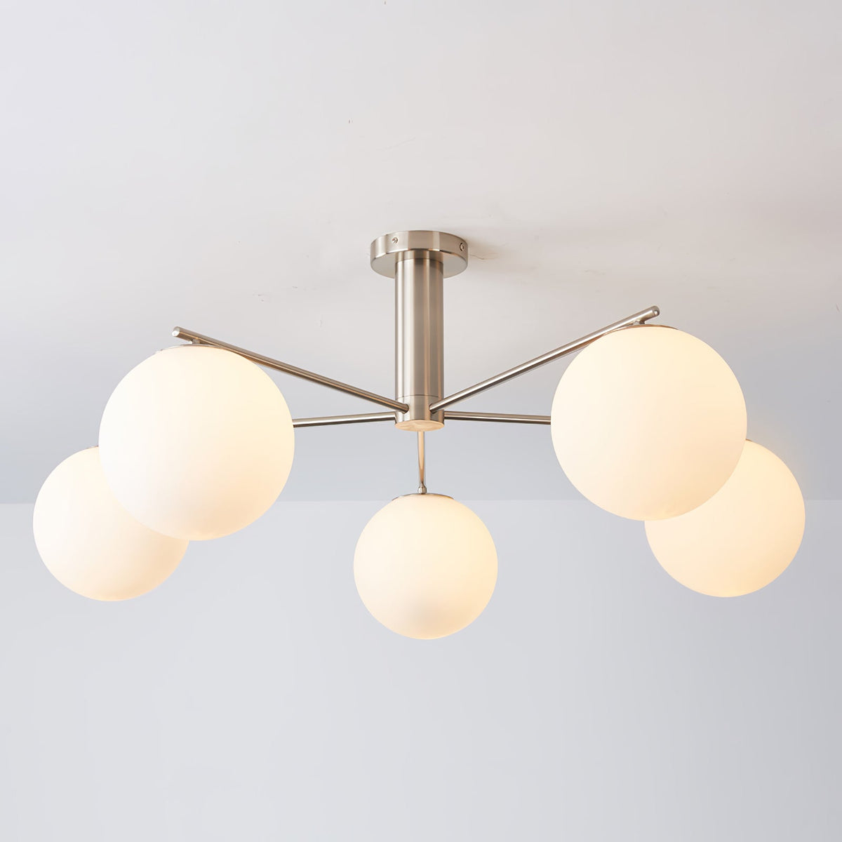 Nebobas Modern LED Metal Multi Glass Globe White Lampshade Bedroom Living Room Pendant Light, Gold/Nickel