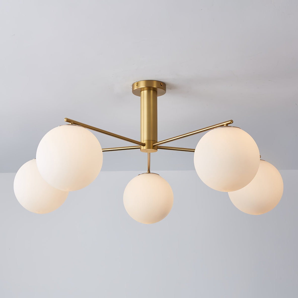 Nebobas Modern LED Metal Multi Glass Globe White Lampshade Bedroom Living Room Pendant Light, Gold/Nickel