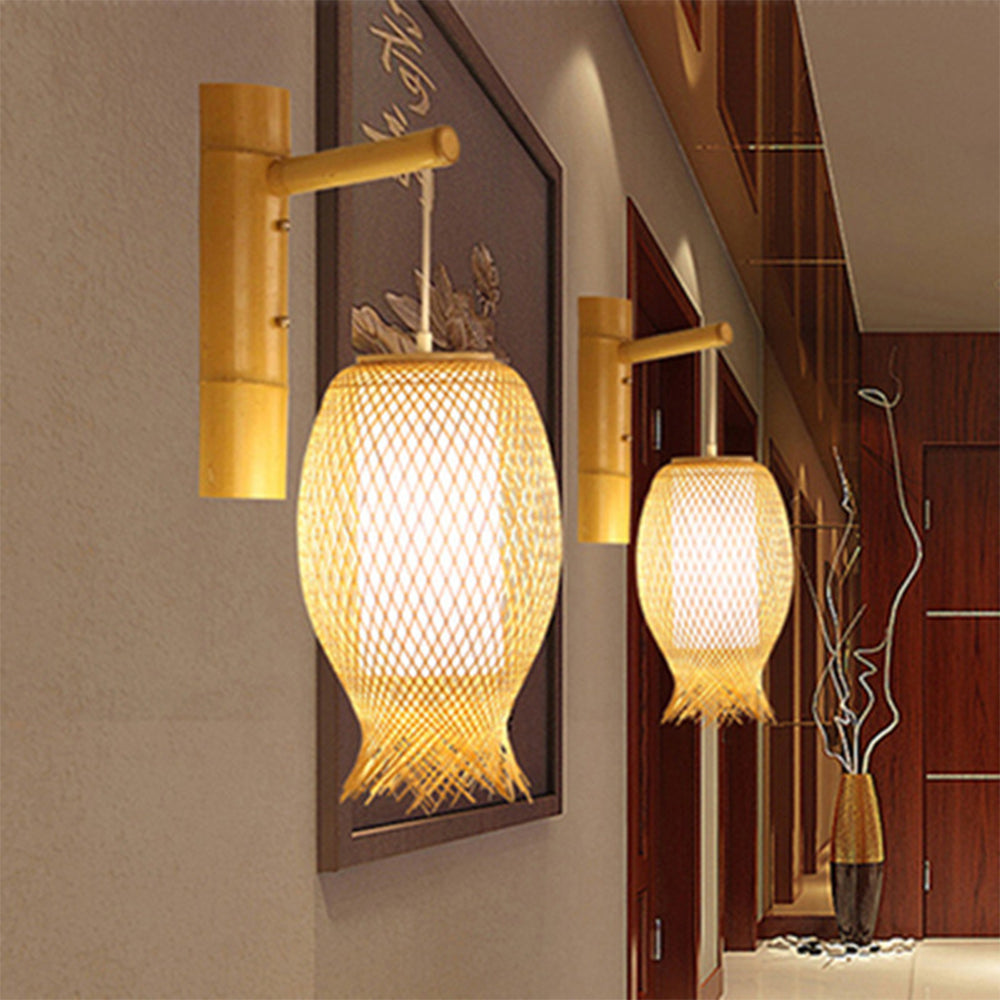 Kekipam Wall Lamp Rustic, Kekipam Rattan Weaving LED, Hallway Wall Sconce