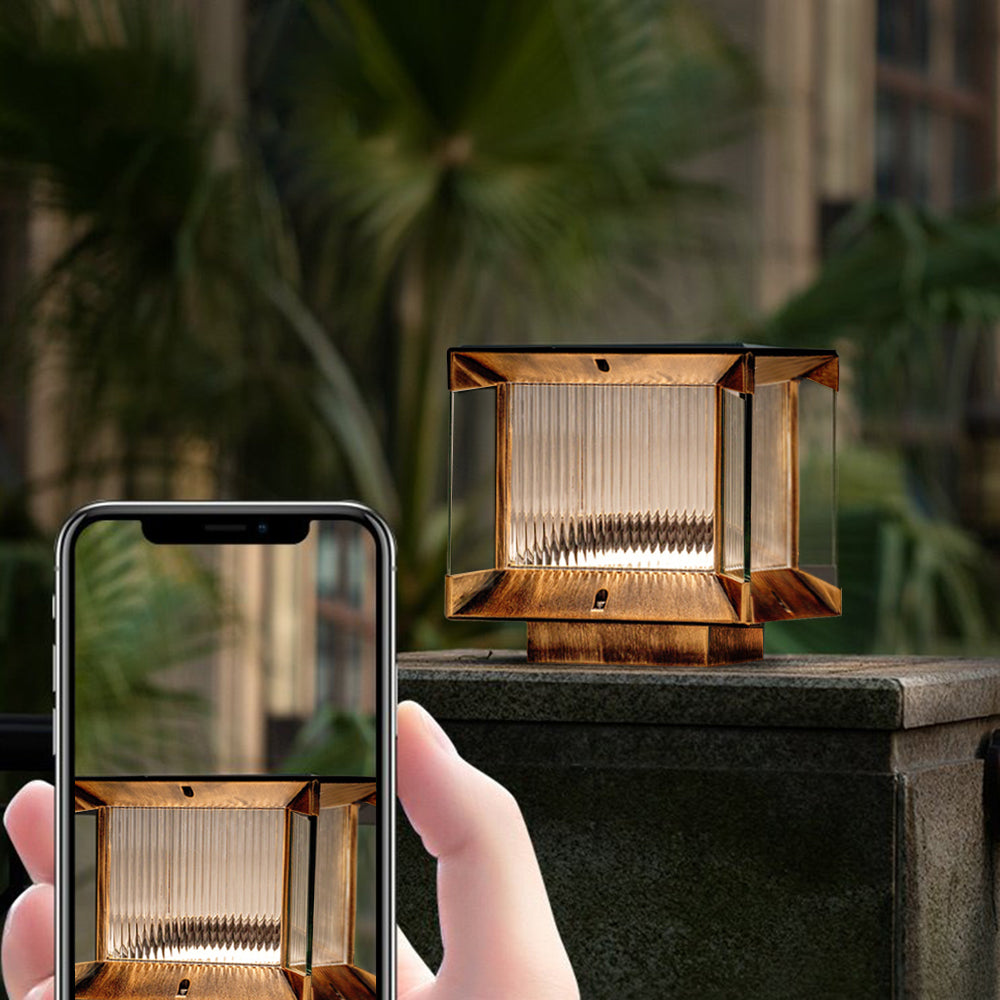 Piluger Modern Rectangular Metal Glass Outdoor Lamp, Black/Black-Gold