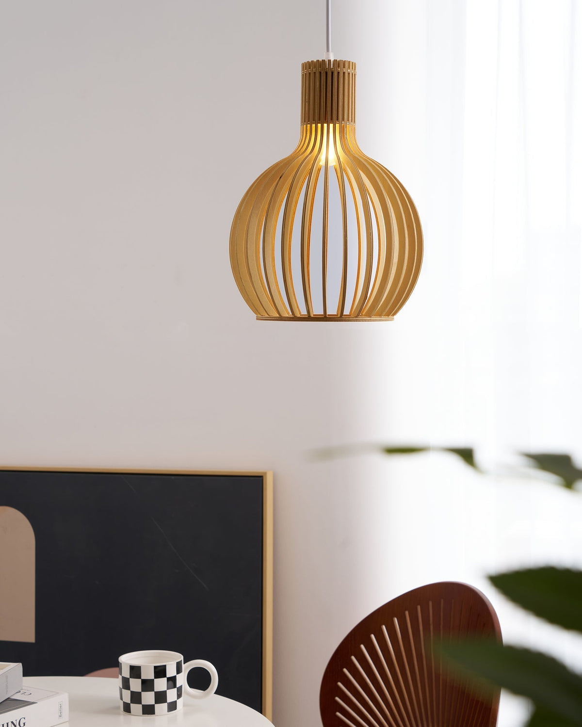 Avenorielle Sculptural Birch Open-Frame Pendant Lamp