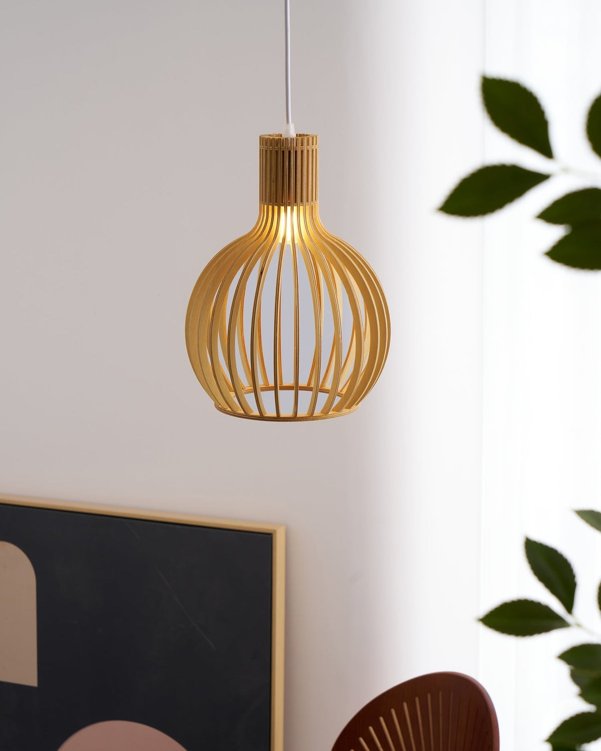 Avenorielle Sculptural Birch Open-Frame Pendant Lamp