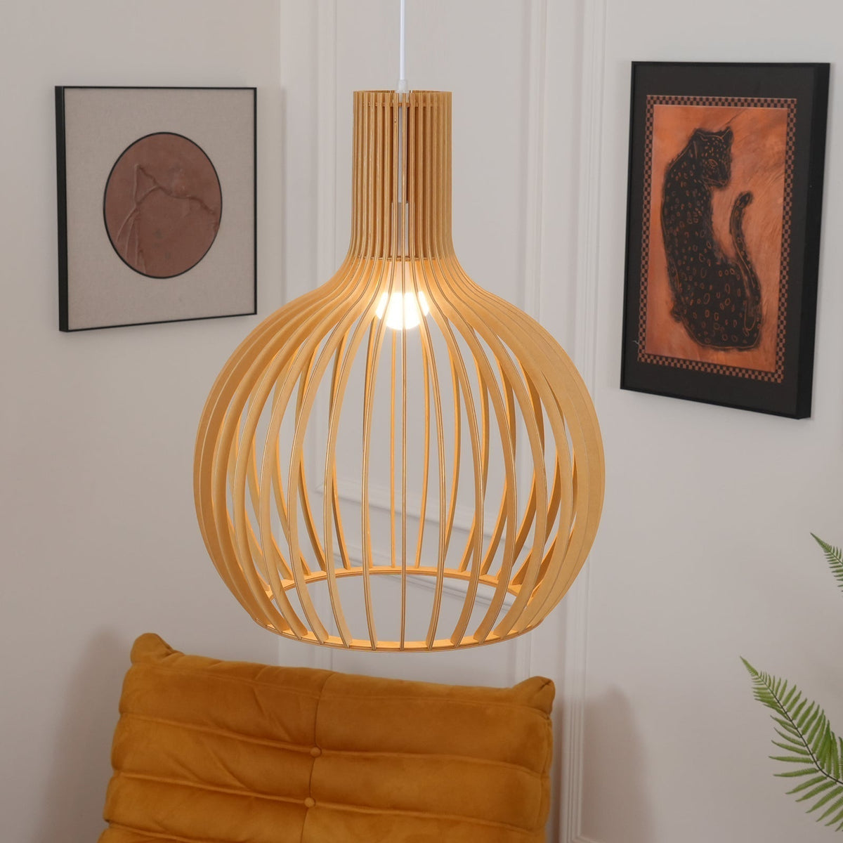 Avenorielle Sculptural Birch Open-Frame Pendant Lamp