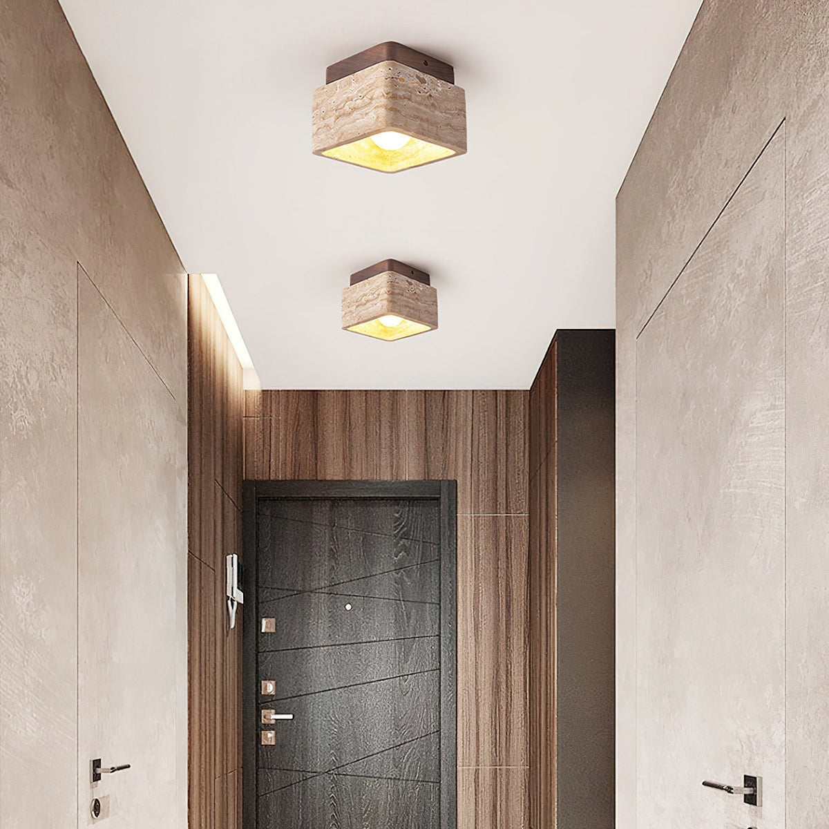Veloria Ceiling Light Travertine Square Flush Mount