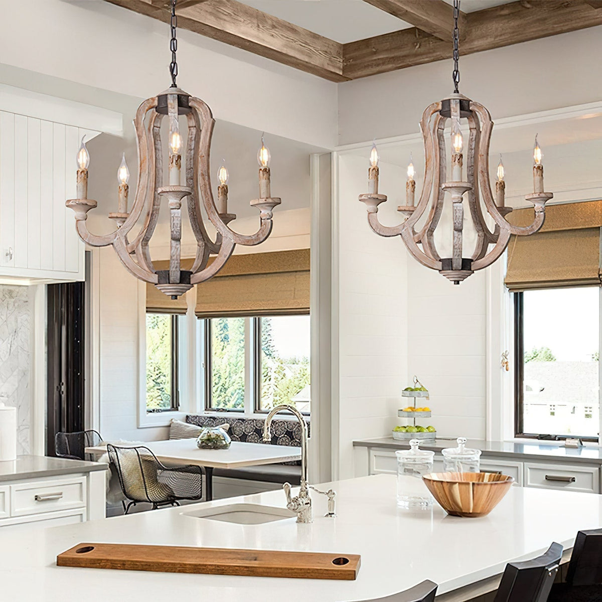 Rinoriel Vintage Industrial Hand-carved Wooden Chandelier