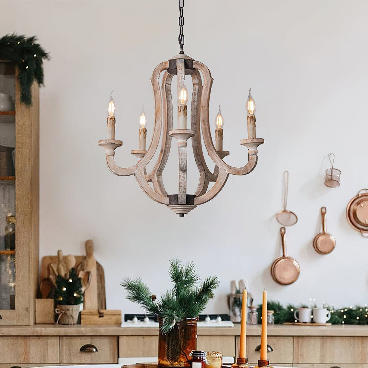 Rinoriel Vintage Industrial Hand-carved Wooden Chandelier