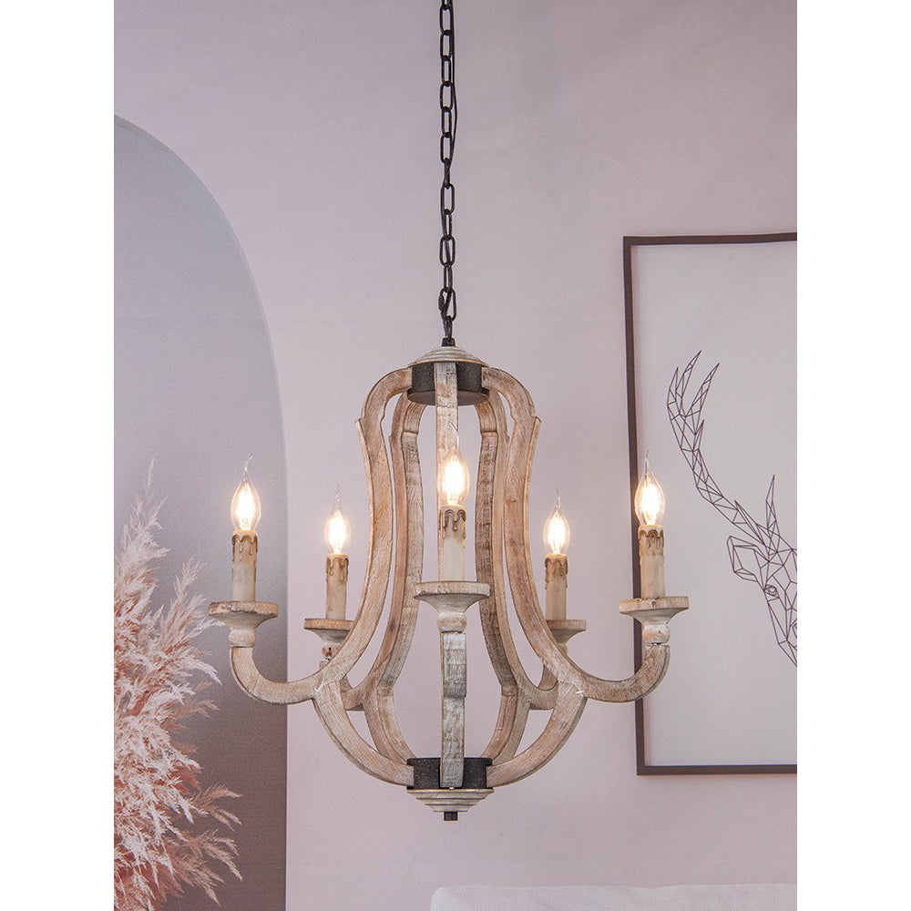 Rinoriel Vintage Industrial Hand-carved Wooden Chandelier