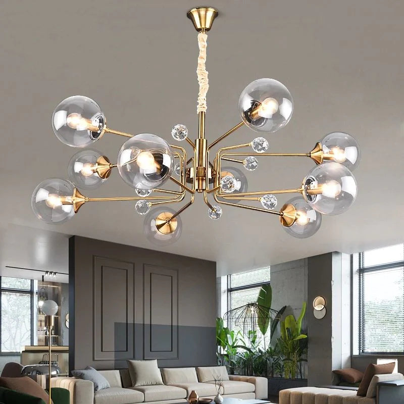 Simutet Nordic Modern Chandelier Clear/Grey Metal Living Room