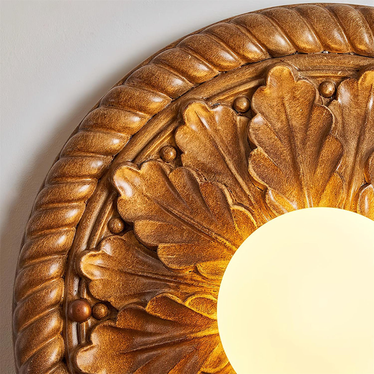 Sira Vintage Carved Wood Flush Mount Ceiling Light
