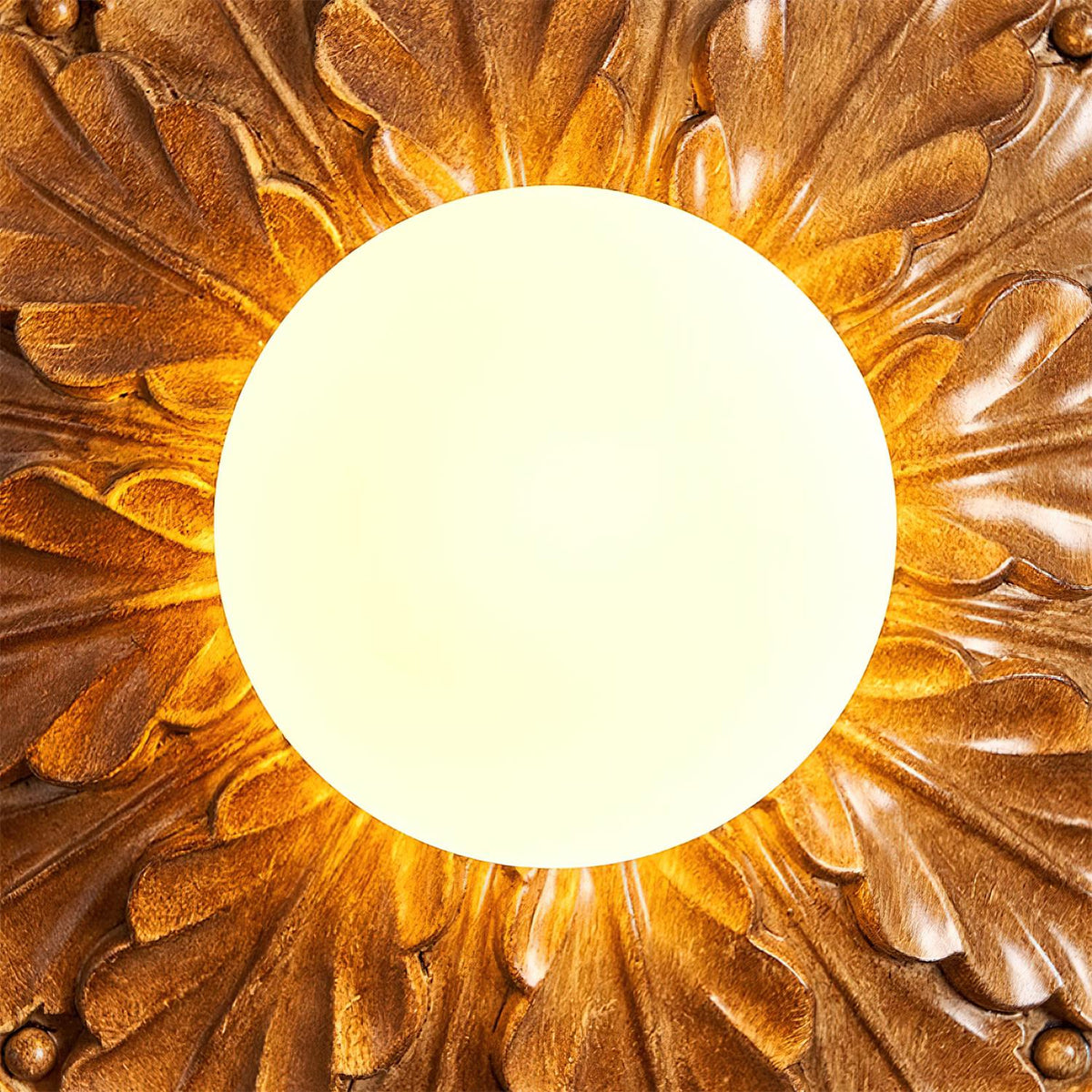 Sira Vintage Carved Wood Flush Mount Ceiling Light