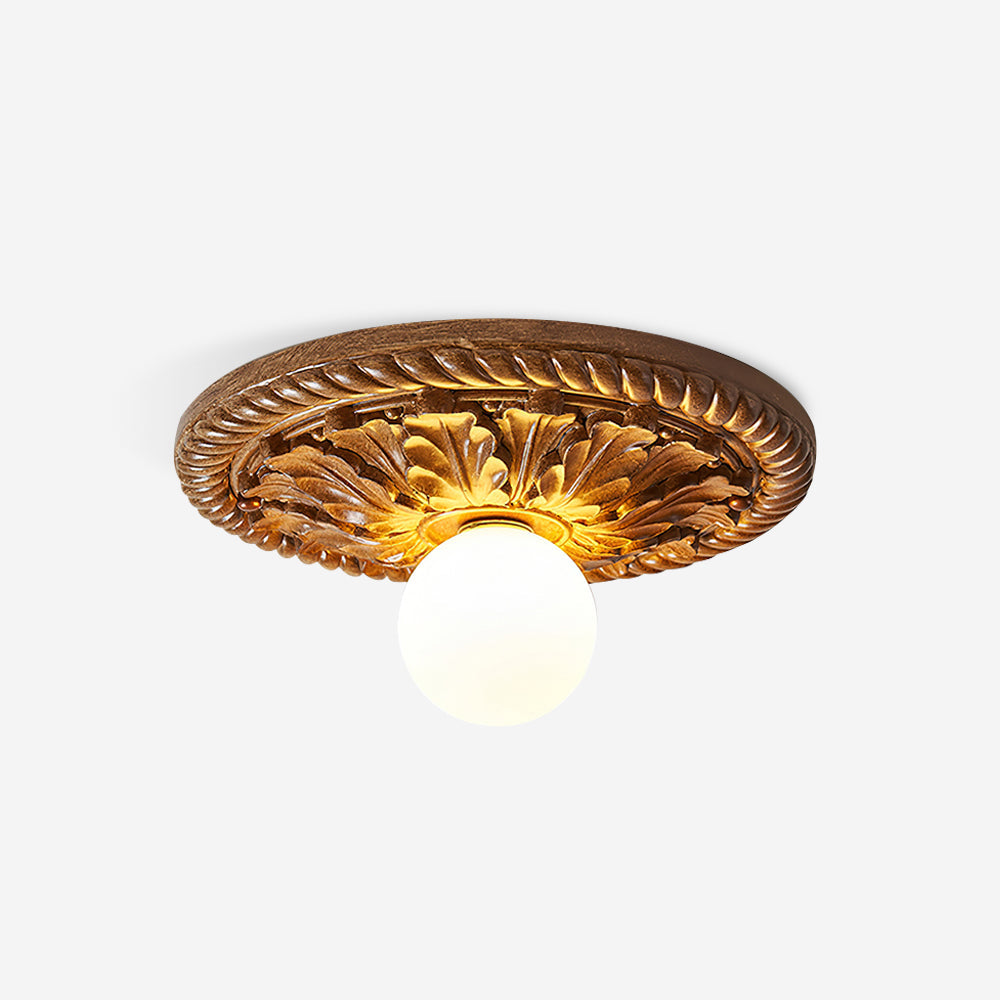 Sira Vintage Carved Wood Flush Mount Ceiling Light