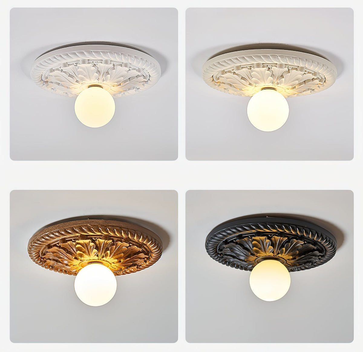 Sira Vintage Carved Wood Flush Mount Ceiling Light