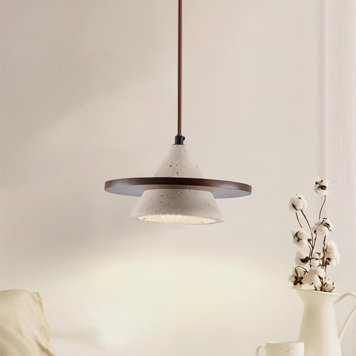 Sereora Pendant Light Wooen Disc Travertine