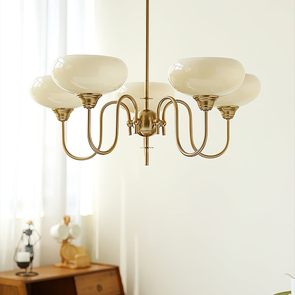 Nidorot Vintage LED Metal Multi Lampshade Creamy White Yellow Bulbs Luxury Bedroom Living Room Pendant Light, Gold/Chrome