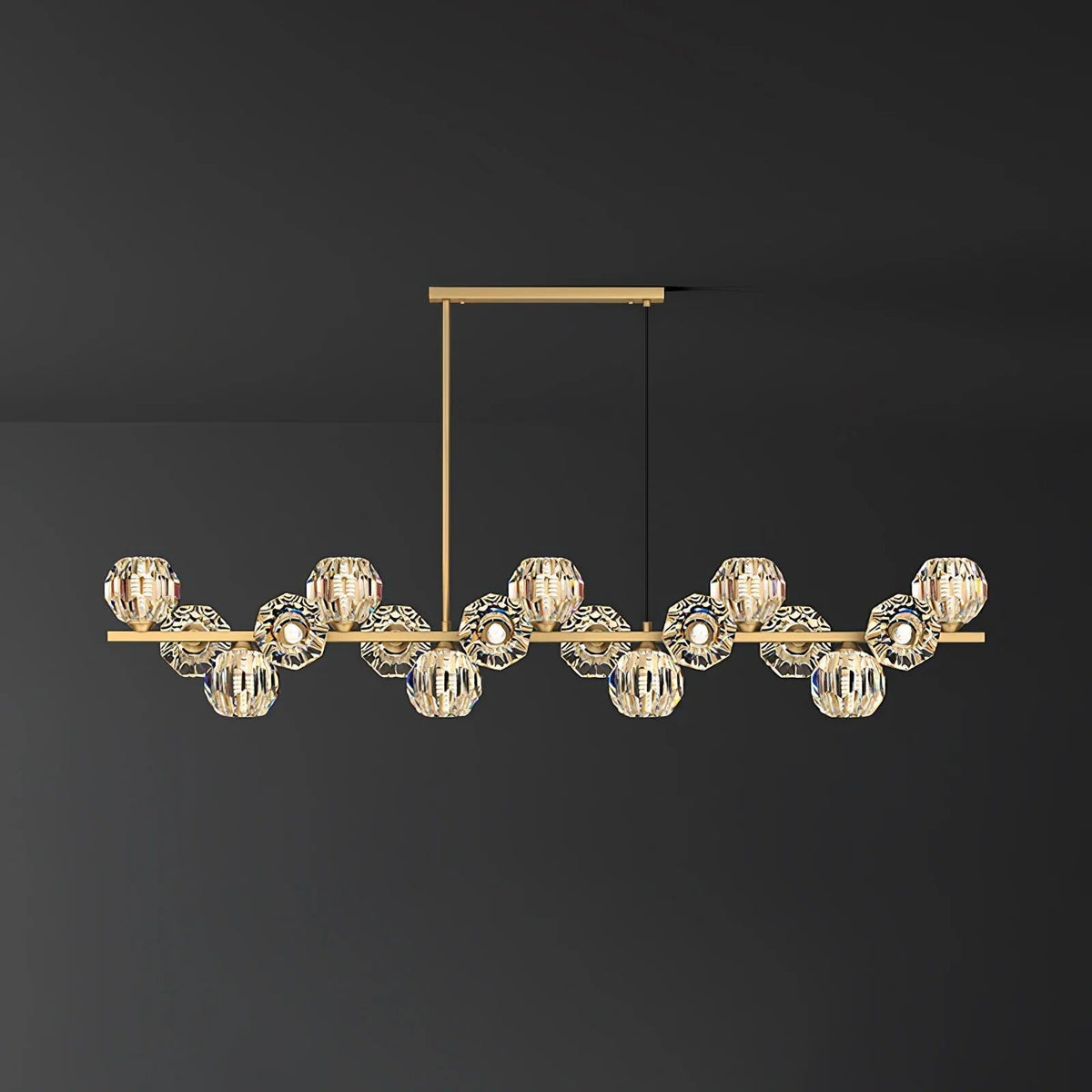Giliden Modern LED Long Linear Metal Brass Multi Crystal Glass Globe Living/Dining Room Pendant Light