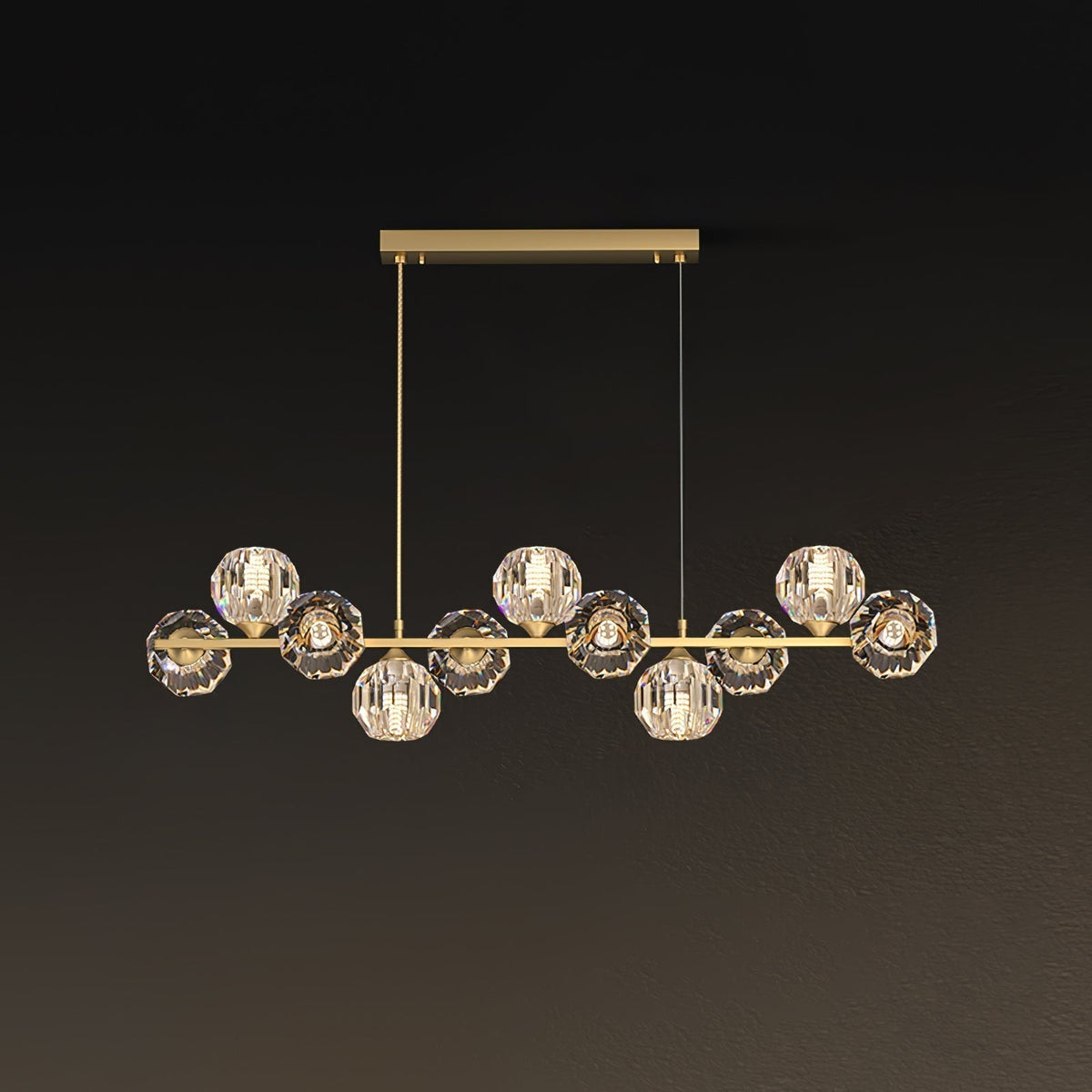 Giliden Modern LED Long Linear Metal Brass Multi Crystal Glass Globe Living/Dining Room Pendant Light