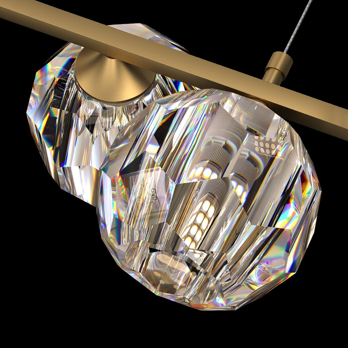Giliden Modern LED Long Linear Metal Brass Multi Crystal Glass Globe Living/Dining Room Pendant Light