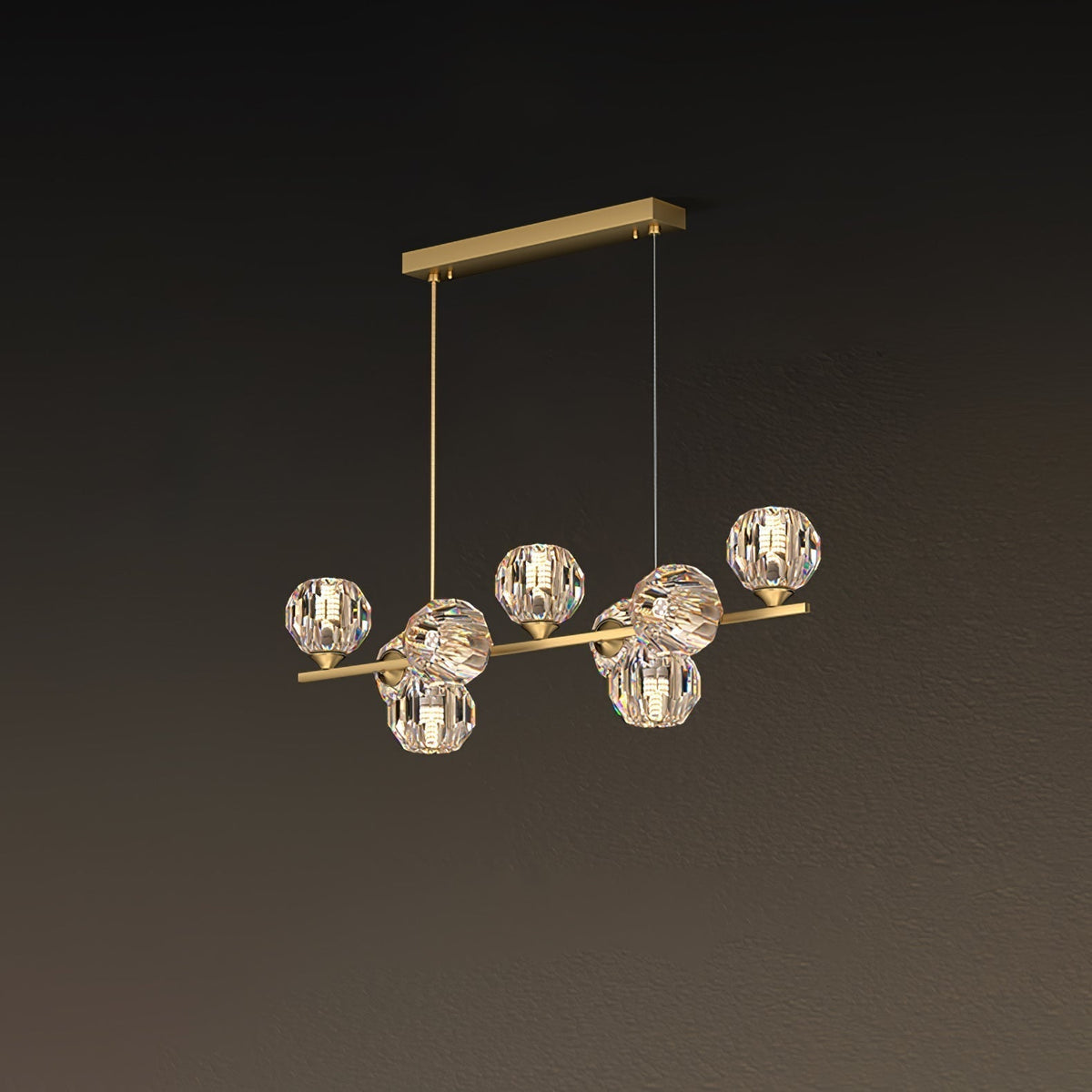 Giliden Modern LED Long Linear Metal Brass Multi Crystal Glass Globe Living/Dining Room Pendant Light