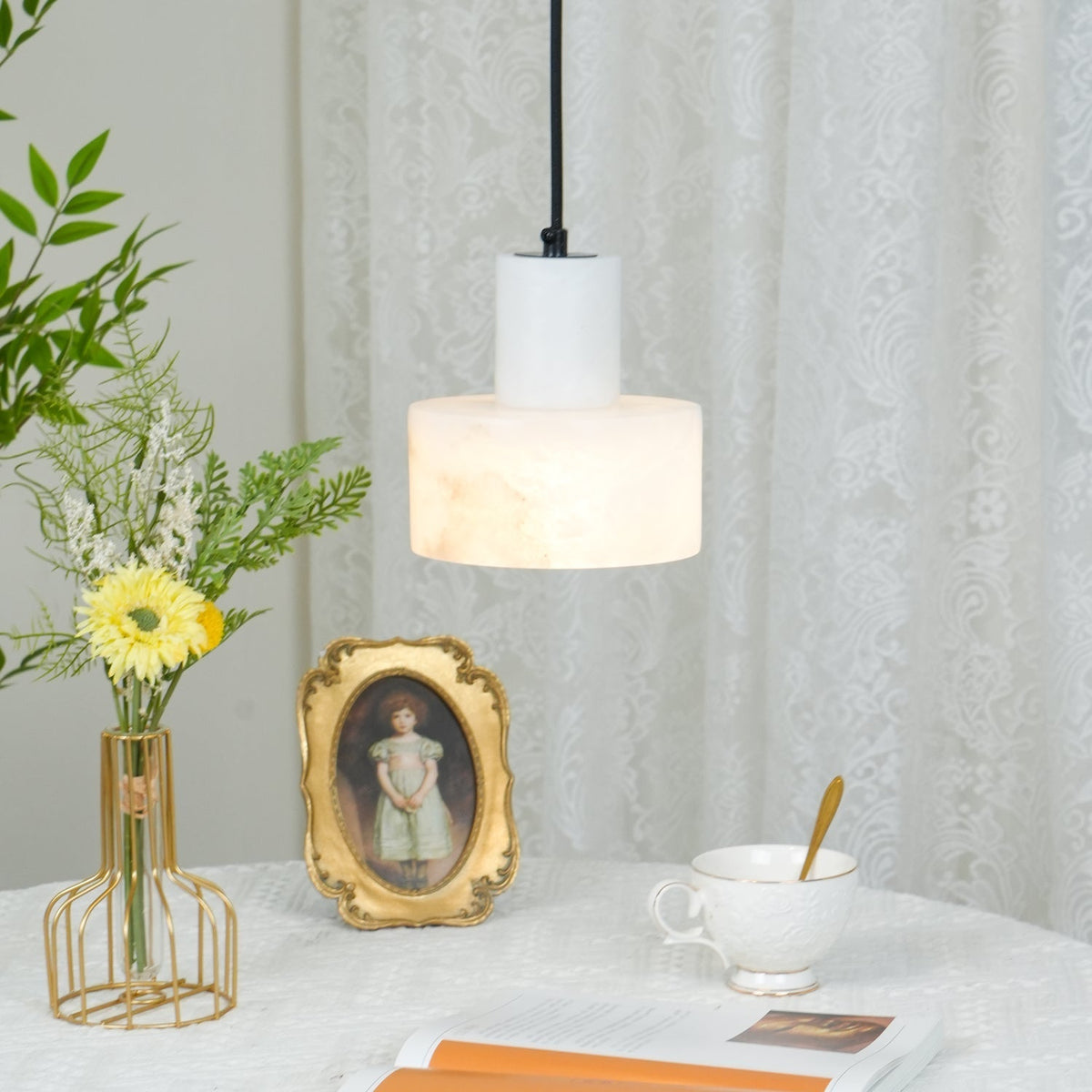 Alabaster Pendant Lgiht Dual Cylindrical