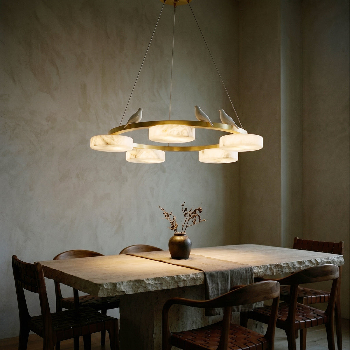 Nivaian Bird Round Alabaster Chandelier