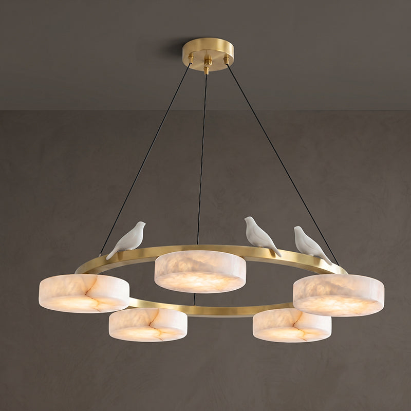 Nivaian Bird Round Alabaster Chandelier