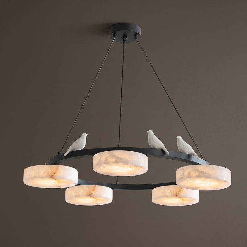 Nivaian Bird Round Alabaster Chandelier