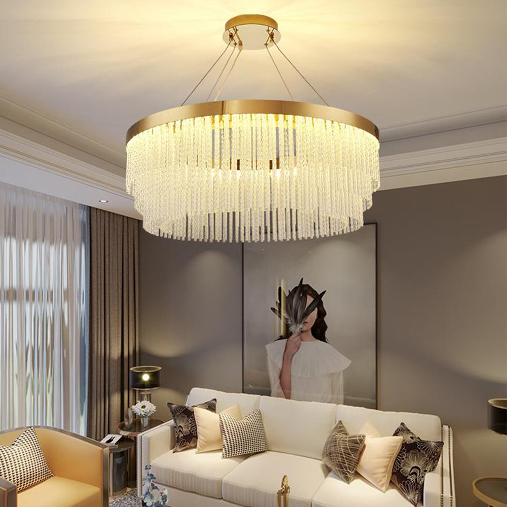 Letanil Modern Spiral Crystal Ring /Rectangle Chandelier, Gold
