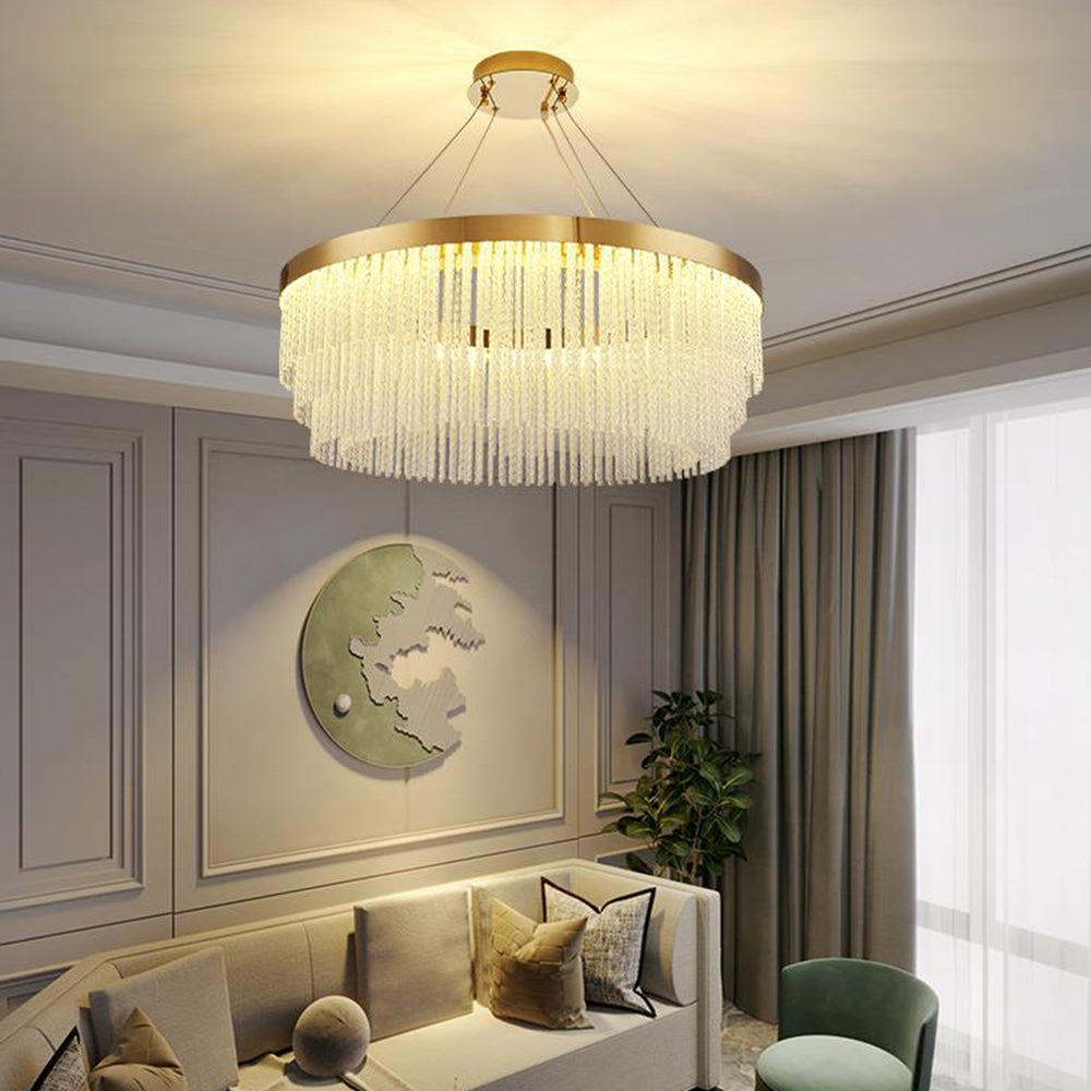 Letanil Modern Spiral Crystal Ring /Rectangle Chandelier, Gold