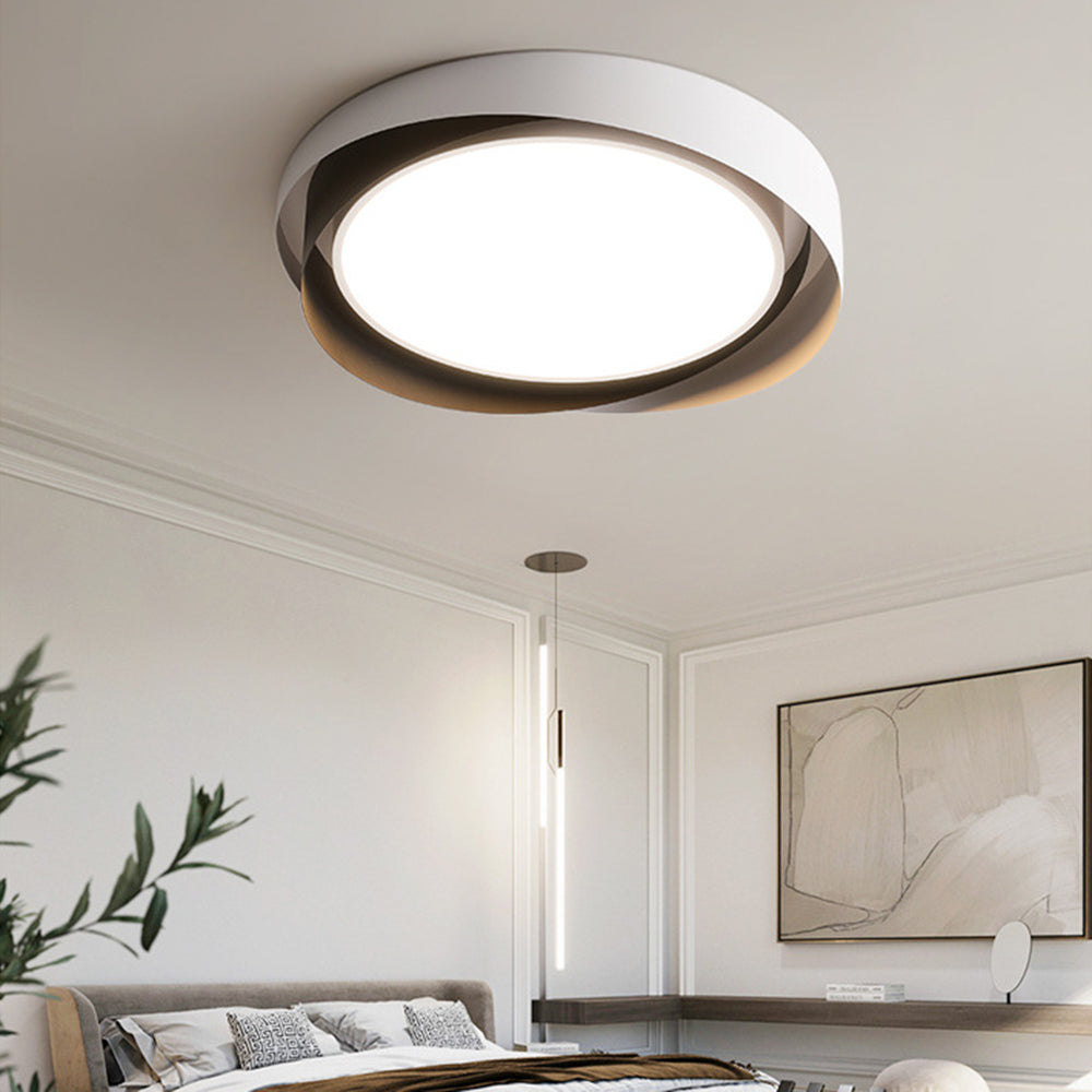 Raluken Modern Geometric Metal/ Flush Mount Ceiling Light, White/Gold