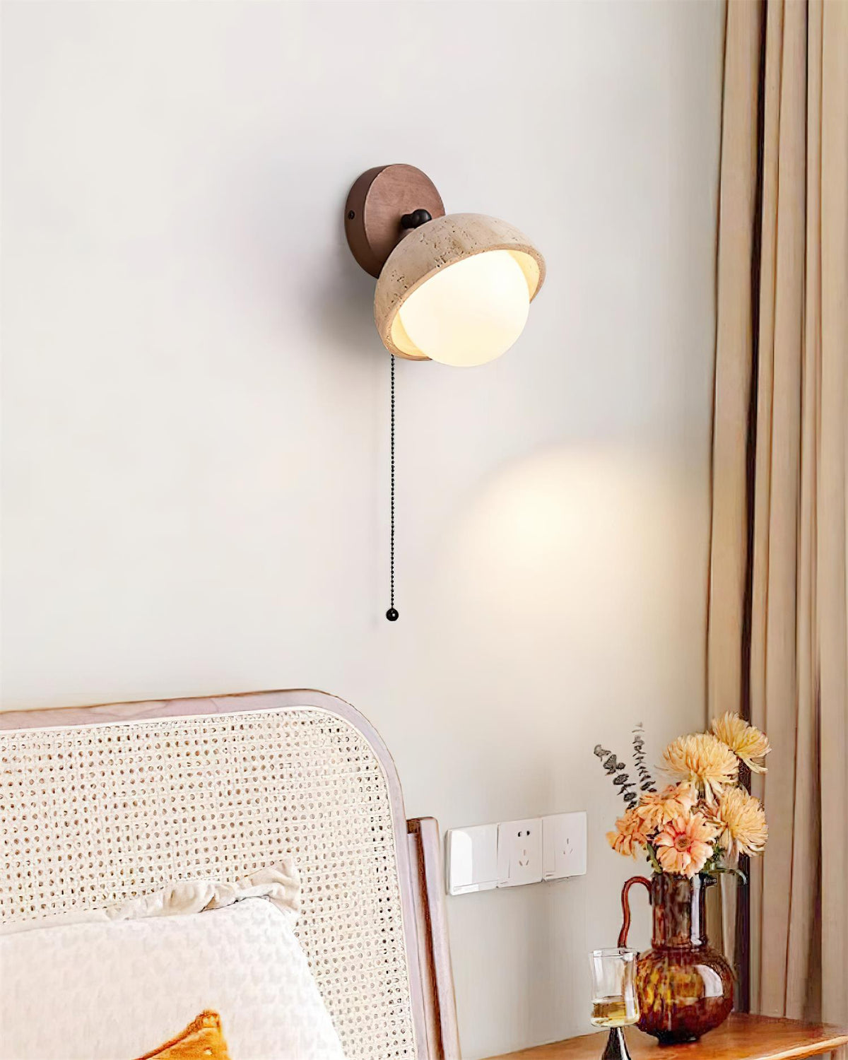 Eala Wall Lamp Travertine Wood Minimalist Modern