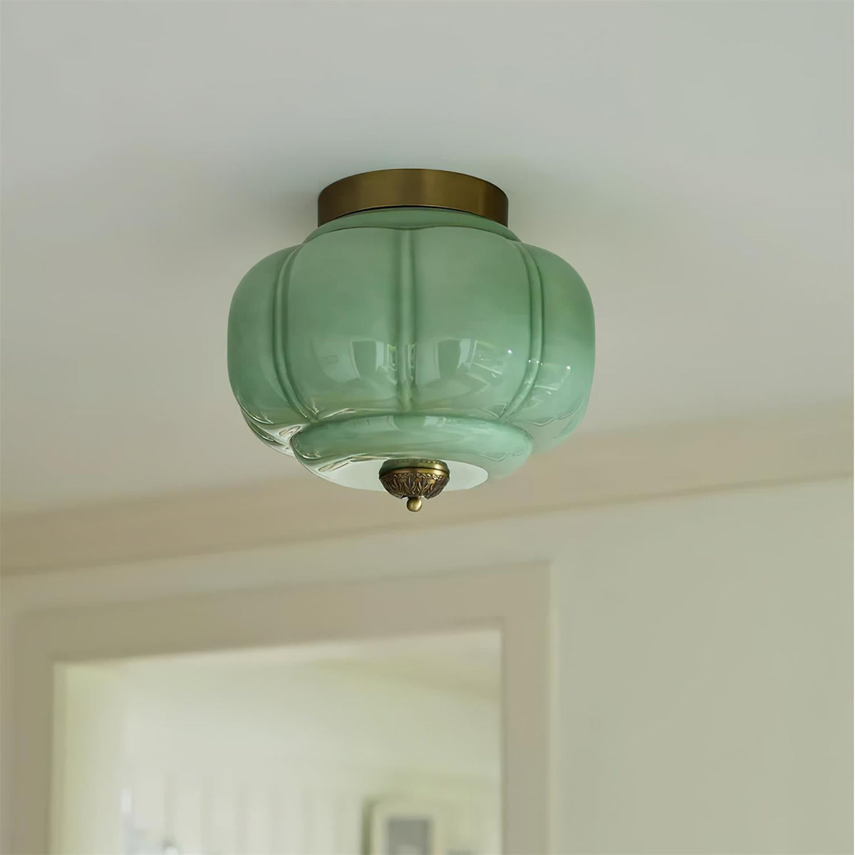 Selviro Ceiling Lamp Green Glass Brass Classic