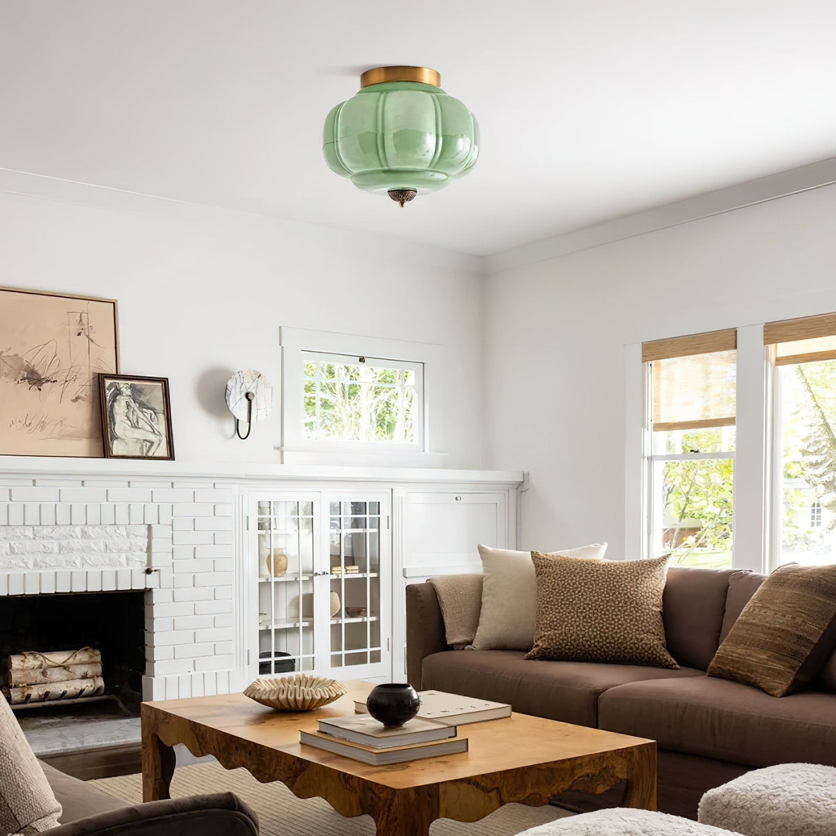 Selviro Ceiling Lamp Green Glass Brass Classic