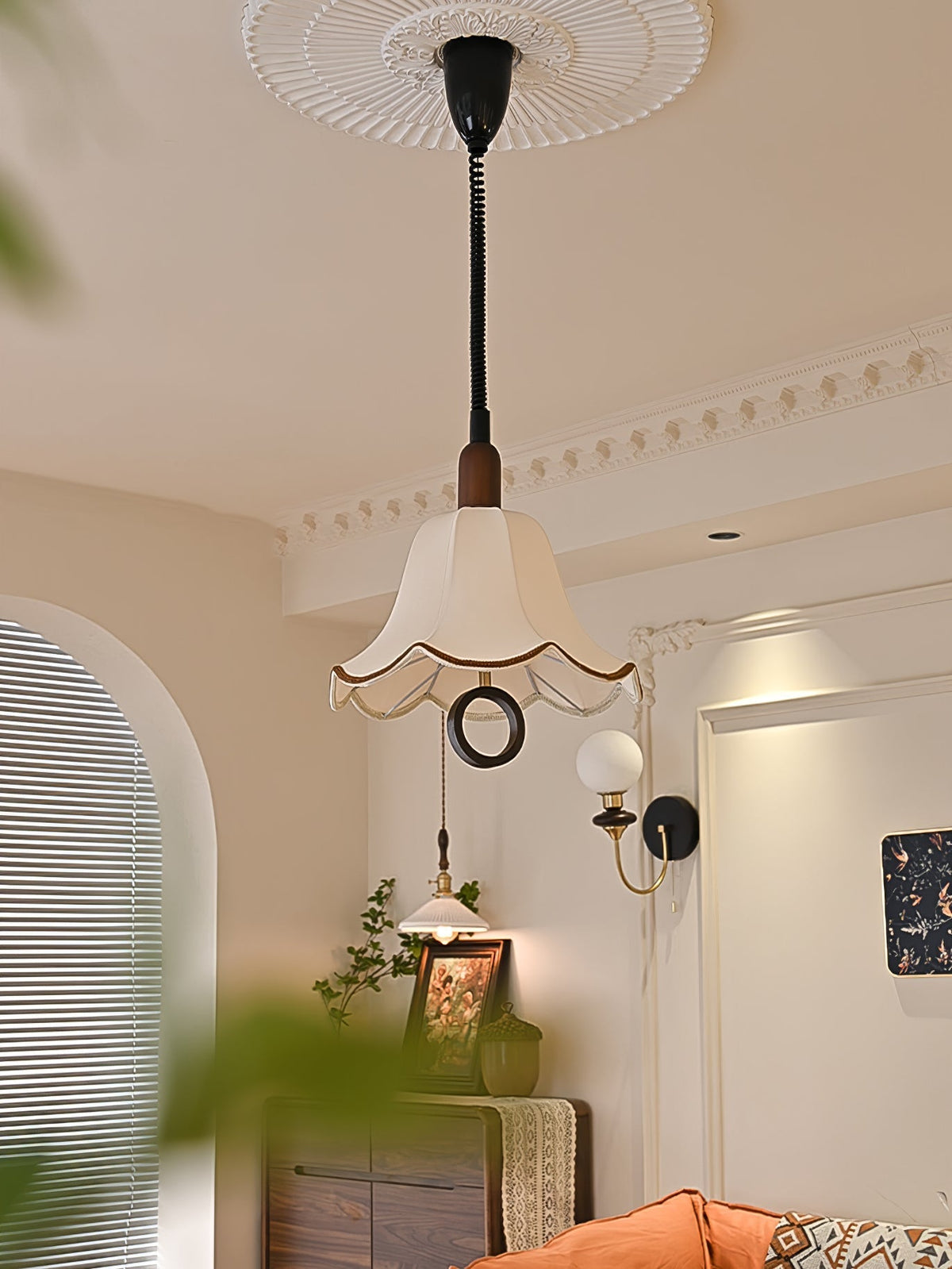 Eurvaryra Classic Elegance Fabric Wood Pendant Light