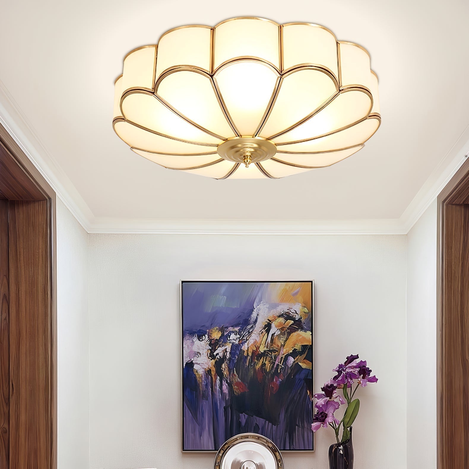 Viraean Flower Shape Brass Glass Ceiling Lamp