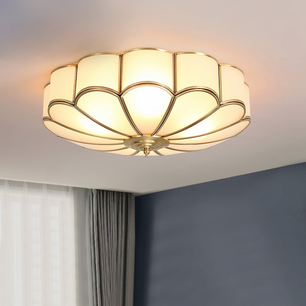 Eiroria Flower Shape Brass Glass Ceiling Lamp