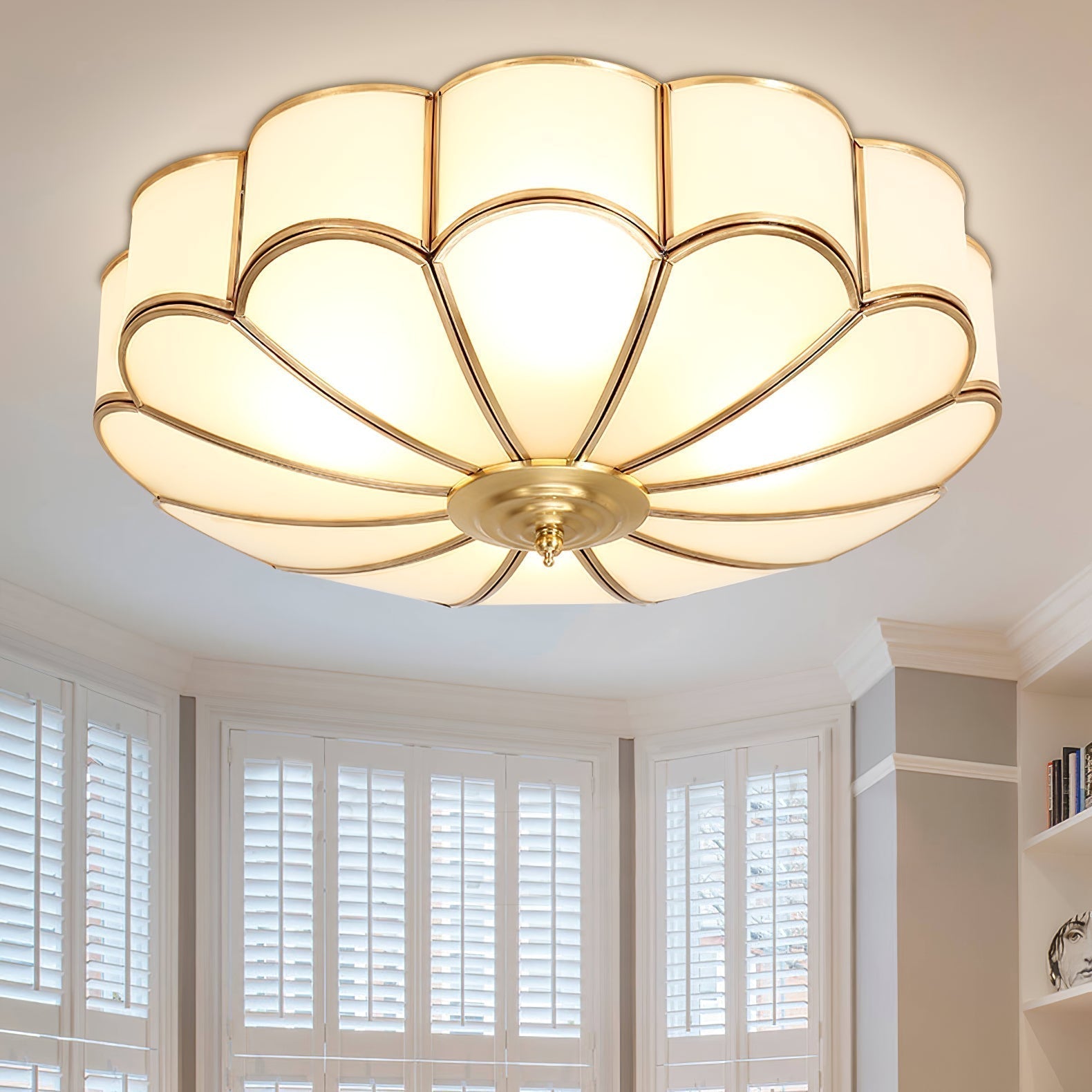 Viraean Flower Shape Brass Glass Ceiling Lamp