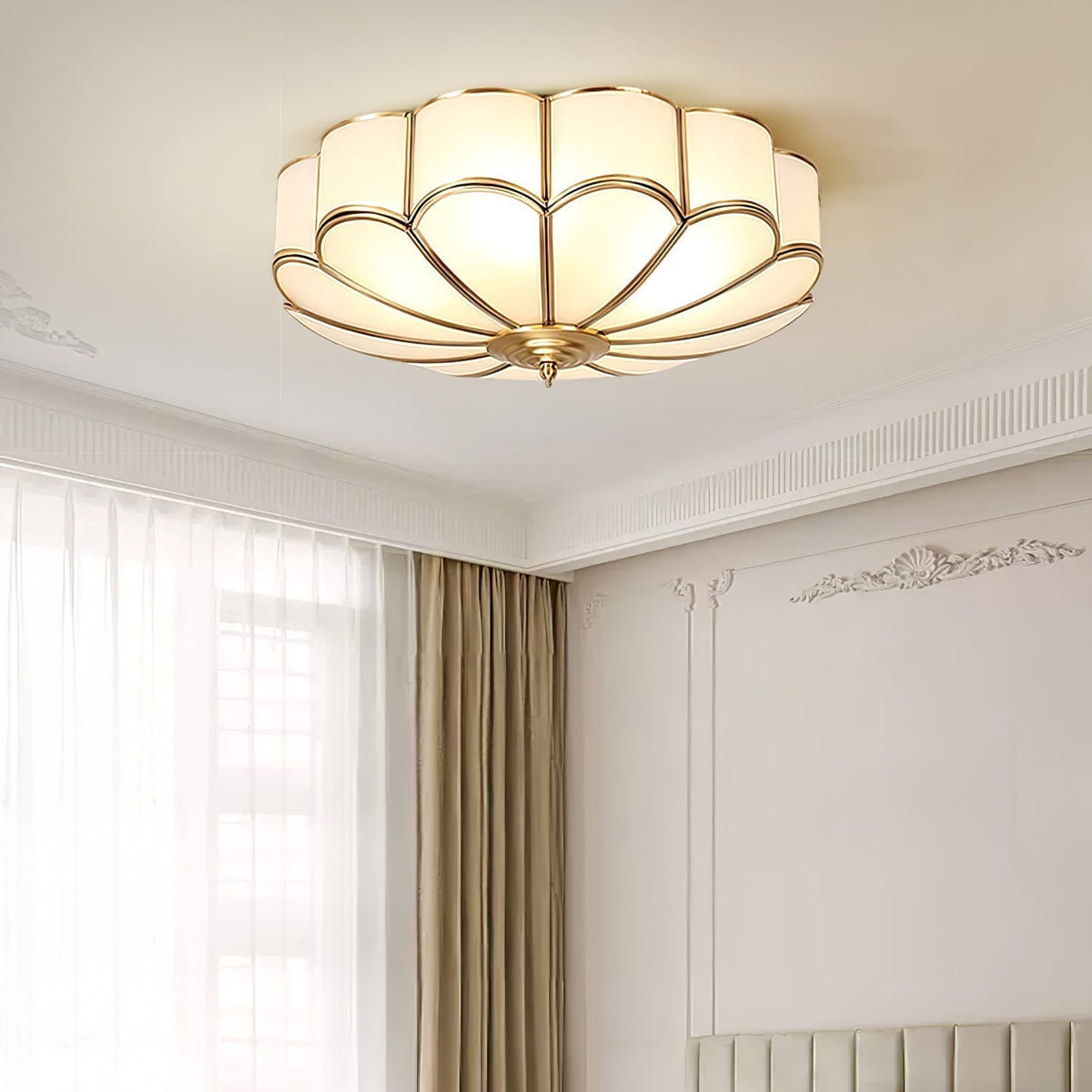 Wivarad Ceiling Light Flower Shape Frosted Glass Brass