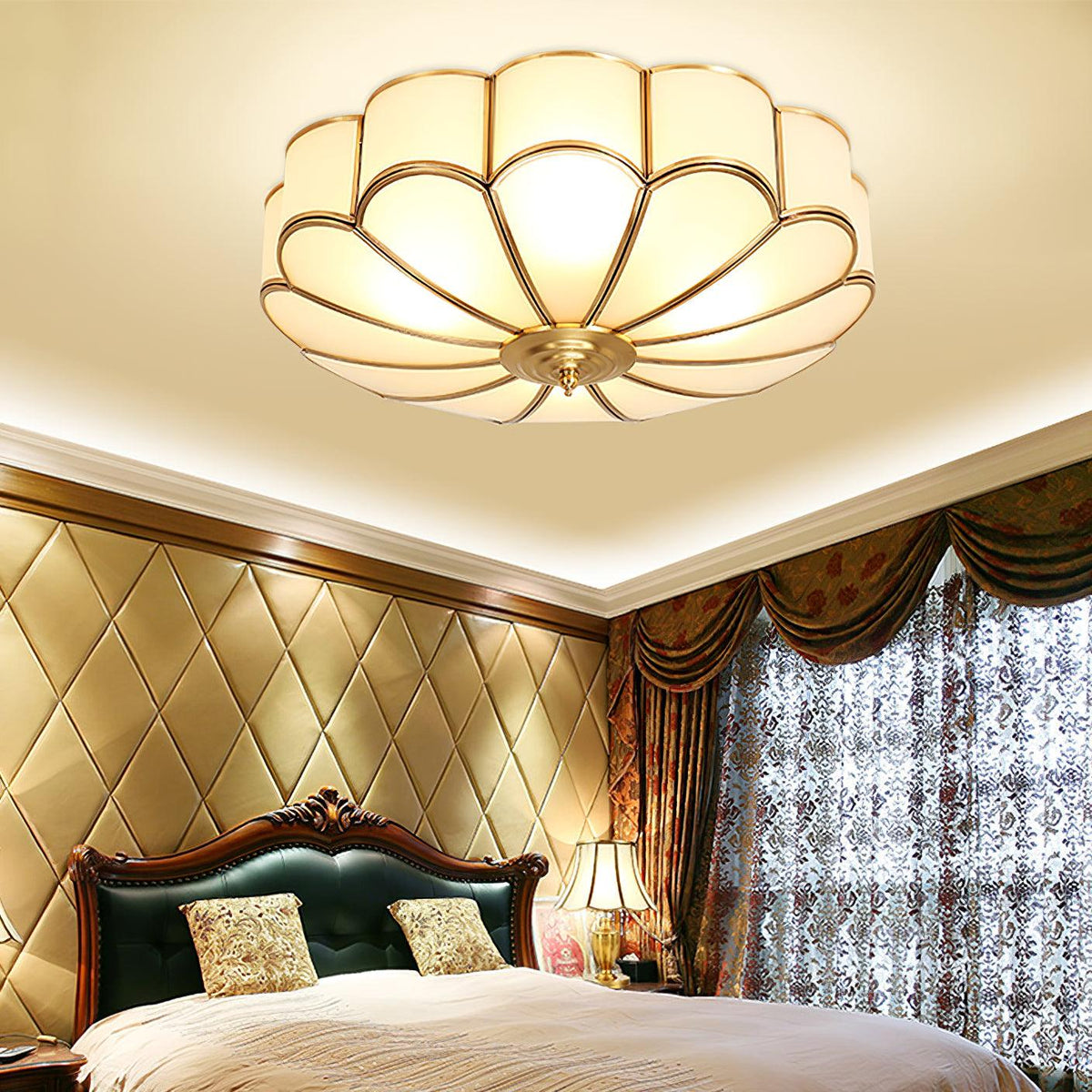Velenena Ceiling Light Flower Shape Glass Brass